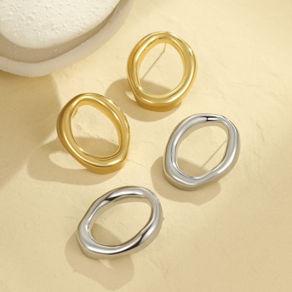 Boucles D'Oreilles Puces Pour Femmes, Style Géométrique Simple, En Acier Inoxydable Imperméable, Couleur Or Image2