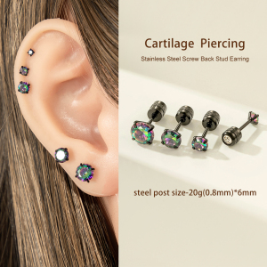 Boucles D'Oreilles Piercing Femme Annulaires Noires En Acier Inoxydable, Étanches, Avec Zircon (1 Pièce) h5 Image5