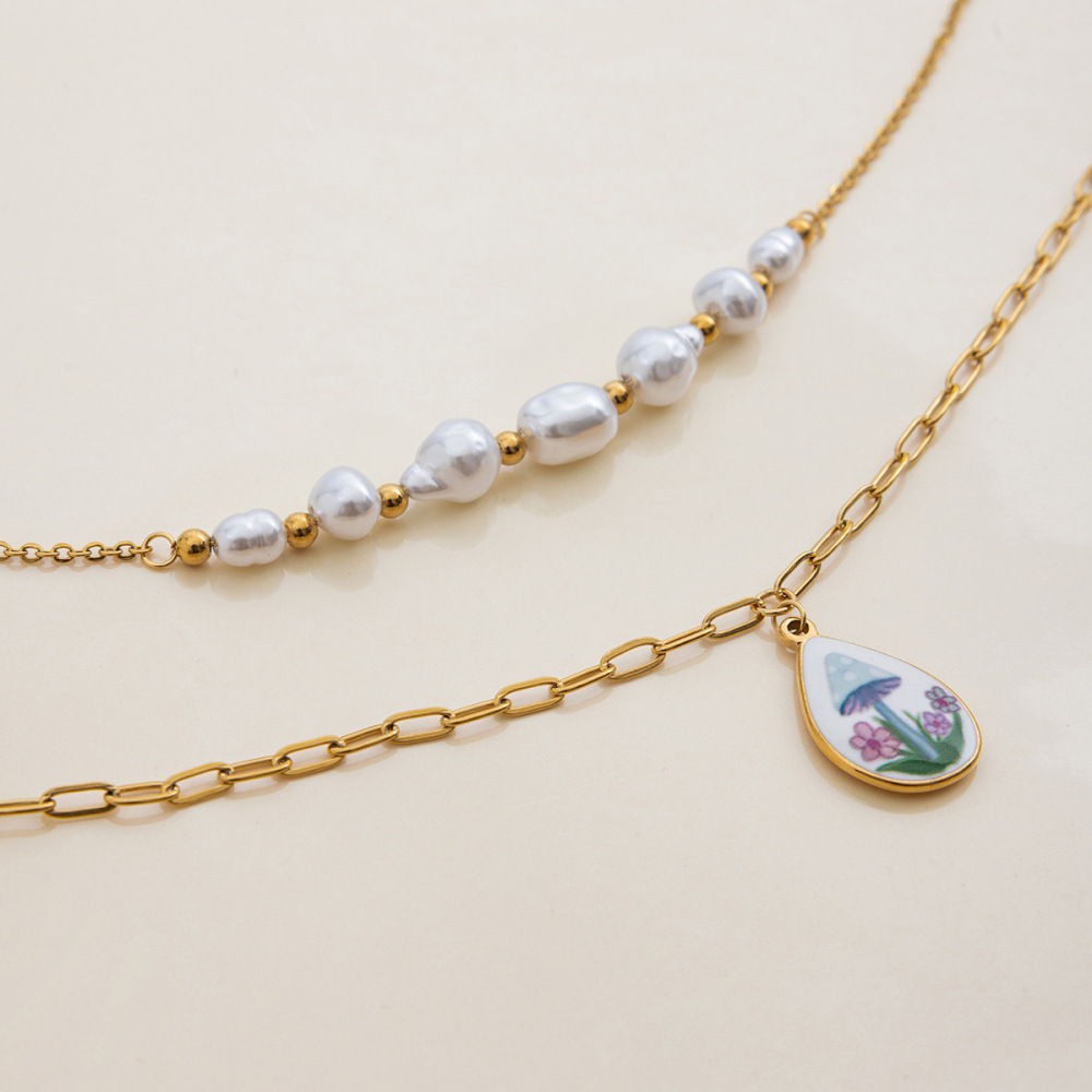 Collier Pendentif Goutte En Acier Inoxydable Étanche Couleur Or Pour Femme (1 Pièce) h5Image6