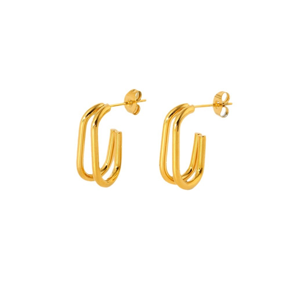 Boucles D'Oreilles Puces Daily Geometric Pour Femmes, En Acier Inoxydable Étanche, Couleur Or Image5