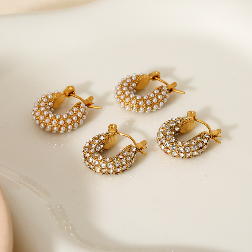 Boucles D'Oreilles Puces Élégantes En Acier Inoxydable Imperméable Pour Femmes, Collection Luxueuse Image3