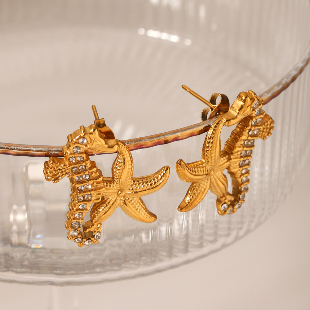 Boucles D'Oreilles Puces Pour Femmes, Motif Animal Simple, En Acier Inoxydable, Étanches, Couleur Or Et Zircon. Image3