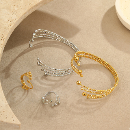Bracelet manchette étanche en acier inoxydable, style géométrique simple, collection quotidienne (1 pièce). 2