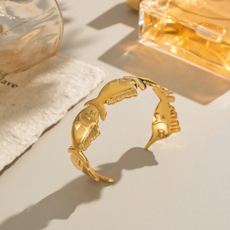 Bracelet manchette en acier inoxydable doré, étanche, motif poisson (1 pièce)
