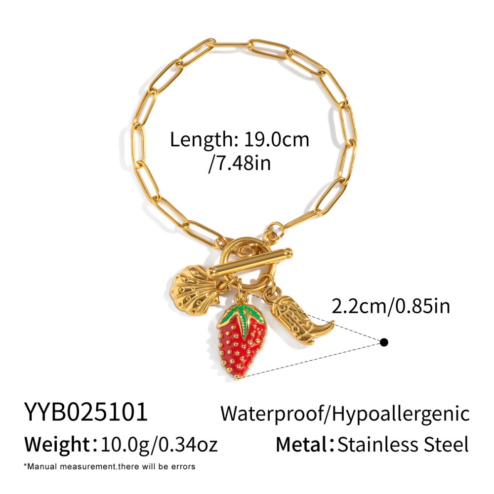 Bracelet À Breloques En Acier Inoxydable Doré, Couleur Fraise (1 Pièce)