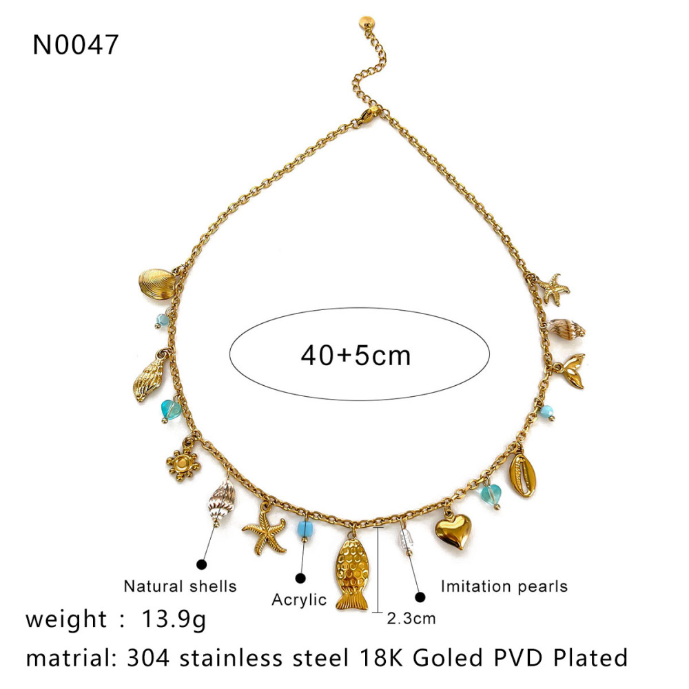 Collier Pendentif Oceanic En Acier Inoxydable Étanche Couleur Or (1 Pièce) Image2