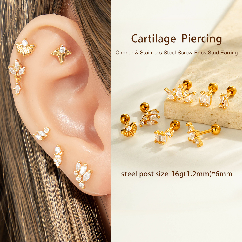 Boucles D'Oreilles Piercing Exquises En Cuivre Doré Et Zircon Pour Femmes, 1 Pièce h5Image5