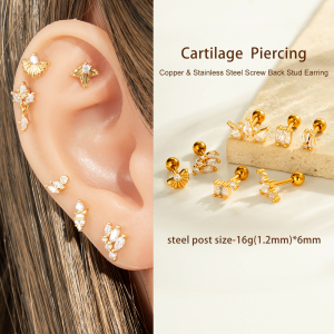 Boucles D'Oreilles Piercing Exquises En Cuivre Doré Et Zircon Pour Femmes, 1 Pièce h5 Image5