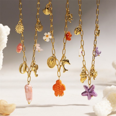 Collier pendentif Oceanic en acier inoxydable étanche couleur or (1 pièce)