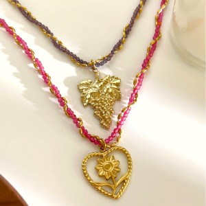 Collier Pendentif Cœur En Acier Inoxydable Étanche Couleur Or (1 Pièce) h5 Image4
