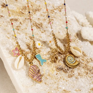 Collier Pendentif En Acier Inoxydable Doré, Étanche, En Forme De Coquillage h5 Image2