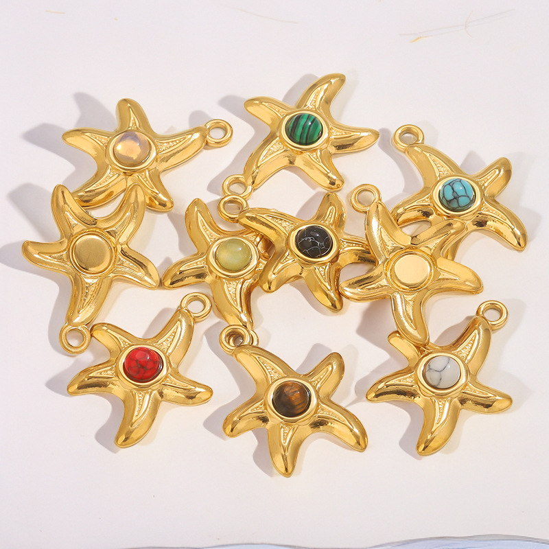 Pendentif Femme Étanche En Forme D'Étoile De Mer, Pierre Naturelle Et Acier Inoxydable (1 Pièce) Image3