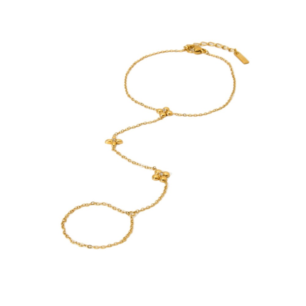 Bracelet À Nouer Au Doigt En Acier Inoxydable Doré, Orné D'Une Fleur (1 Pièce) Image5