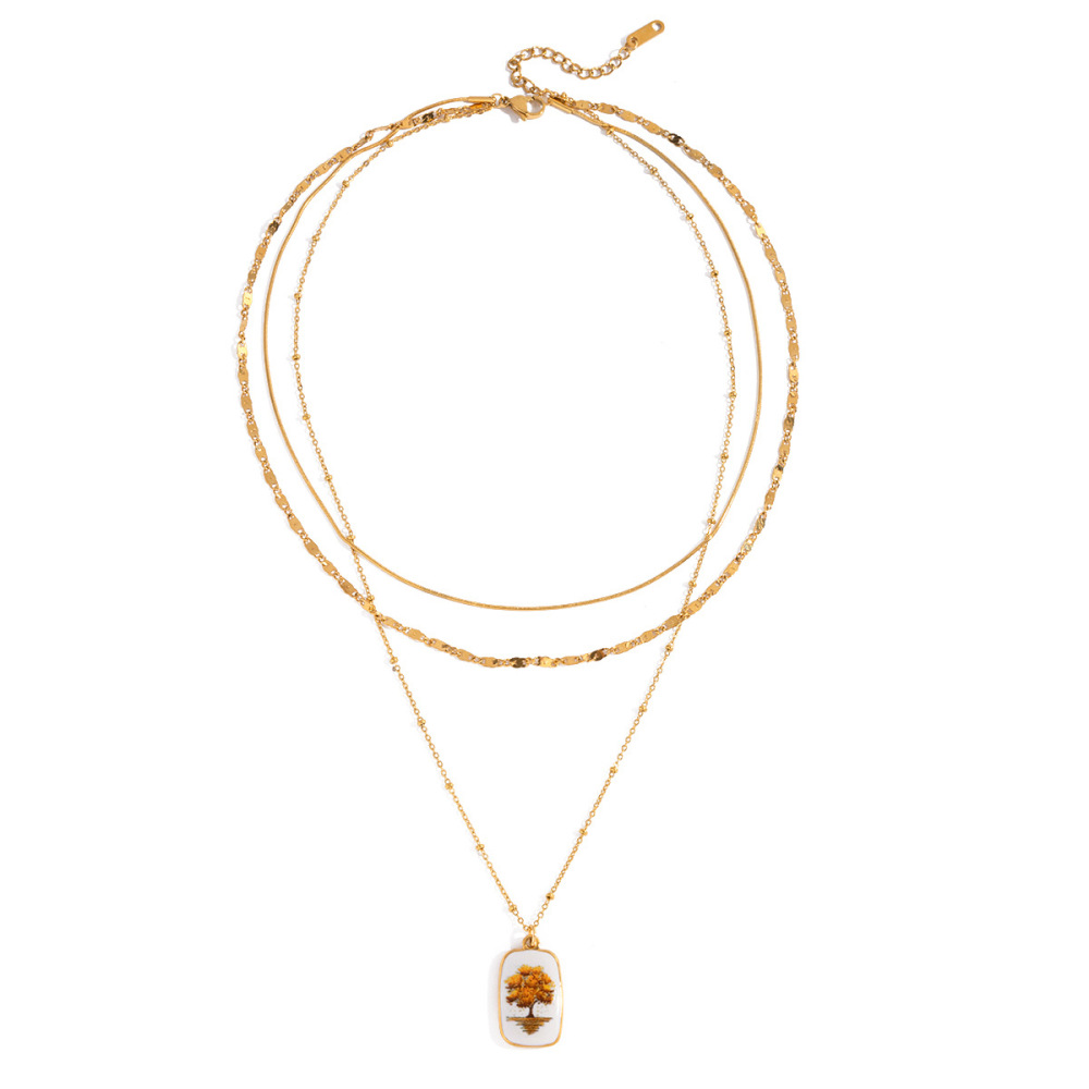 Collier Pendentif Rétro Arbre Pour Femme, En Acier Inoxydable Étanche, Couleur Or (1 Pièce) 