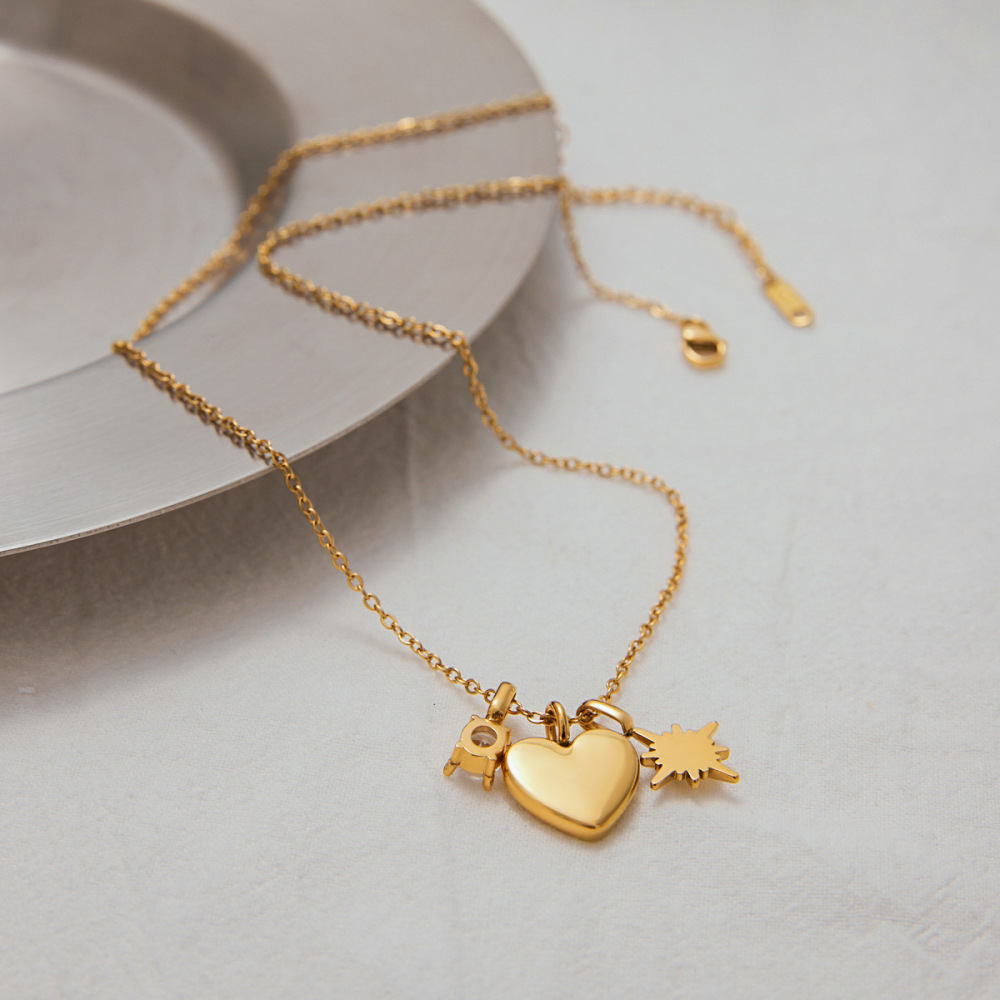 Collier Pendentif Femme En Forme De Cœur, En Acier Inoxydable Étanche, Couleur Or (1 Pièce) Image8