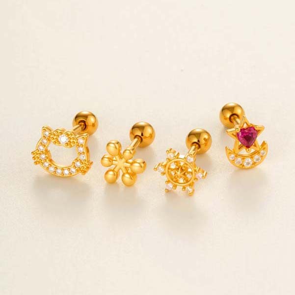 Boucles D'Oreilles Piercing En Forme De Chat, Couleur Cuivre Or Et Zircon, Pour Femme, 1 Pièce h5Image4