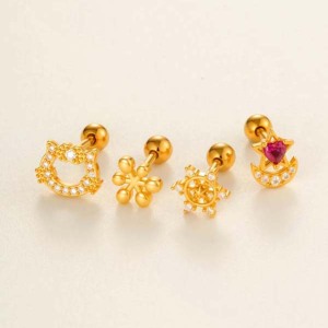 Boucles D'Oreilles Piercing En Forme De Chat, Couleur Cuivre Or Et Zircon, Pour Femme, 1 Pièce h5 Image4