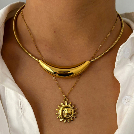 Collier pendentif soleil en acier inoxydable étanche couleur or