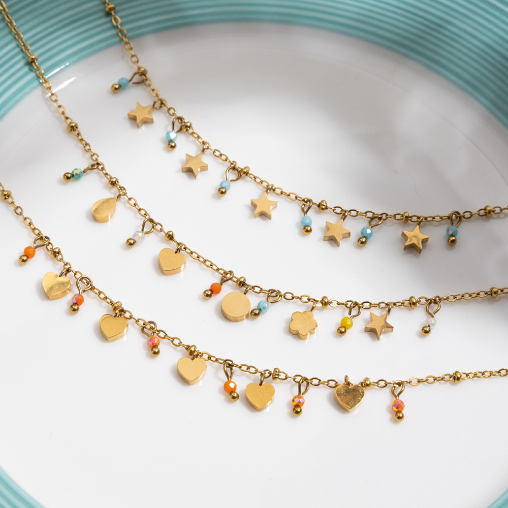 Collier Pendentif Femme En Acier Inoxydable Doré, Délicat Et Mignon, En Forme De Cœur, Étanche (1 Pièce) Image3