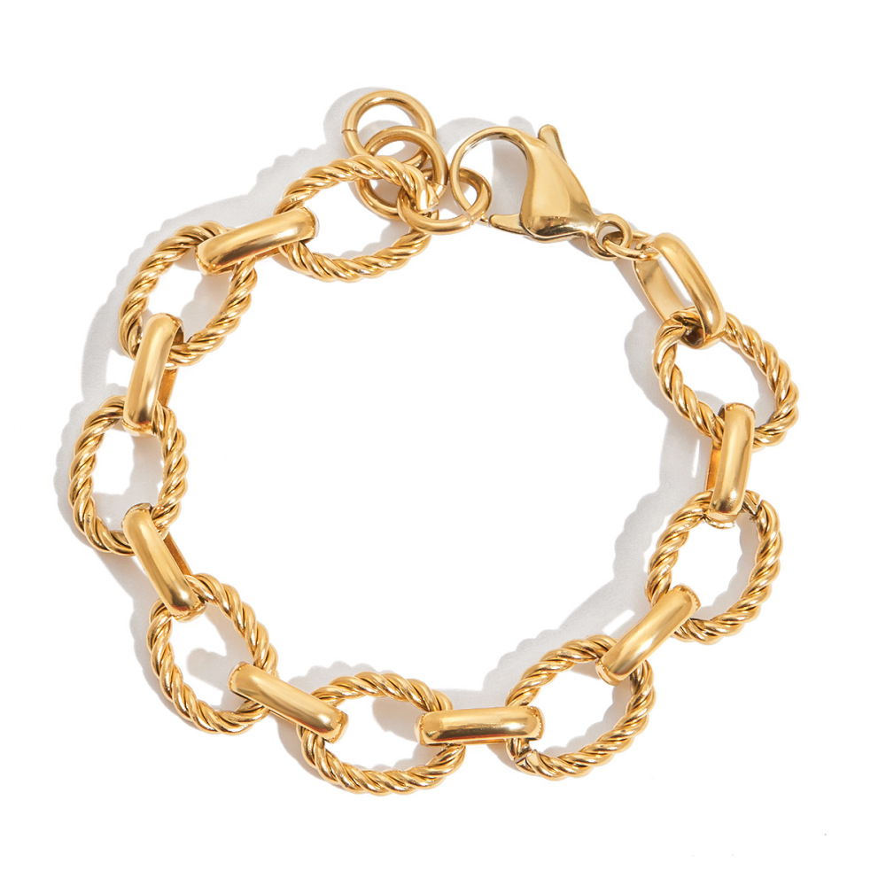 Bracelet Chaîne Femme Simple Series Daily Twist En Acier Inoxydable Étanche Couleur Or (1 Pièce) 