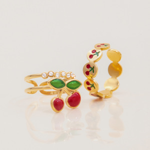 Bague Statement En Acier Inoxydable Doré, Couleur Cerise, 1 Pièce h5 Image4