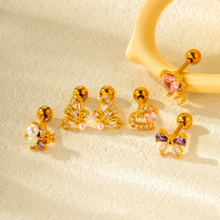 Boucles d'oreilles à tige papillon en acier titane et zircon pour femme, 1 pièce