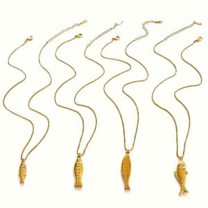 Collier Pendentif En Acier Inoxydable Doré, 1 Pièce, En Forme De Poisson h5 Image6