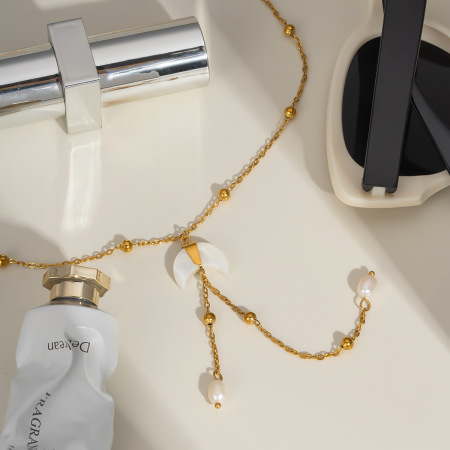 Collier pendentif lune en acier inoxydable étanche couleur or (1 pièce) 2