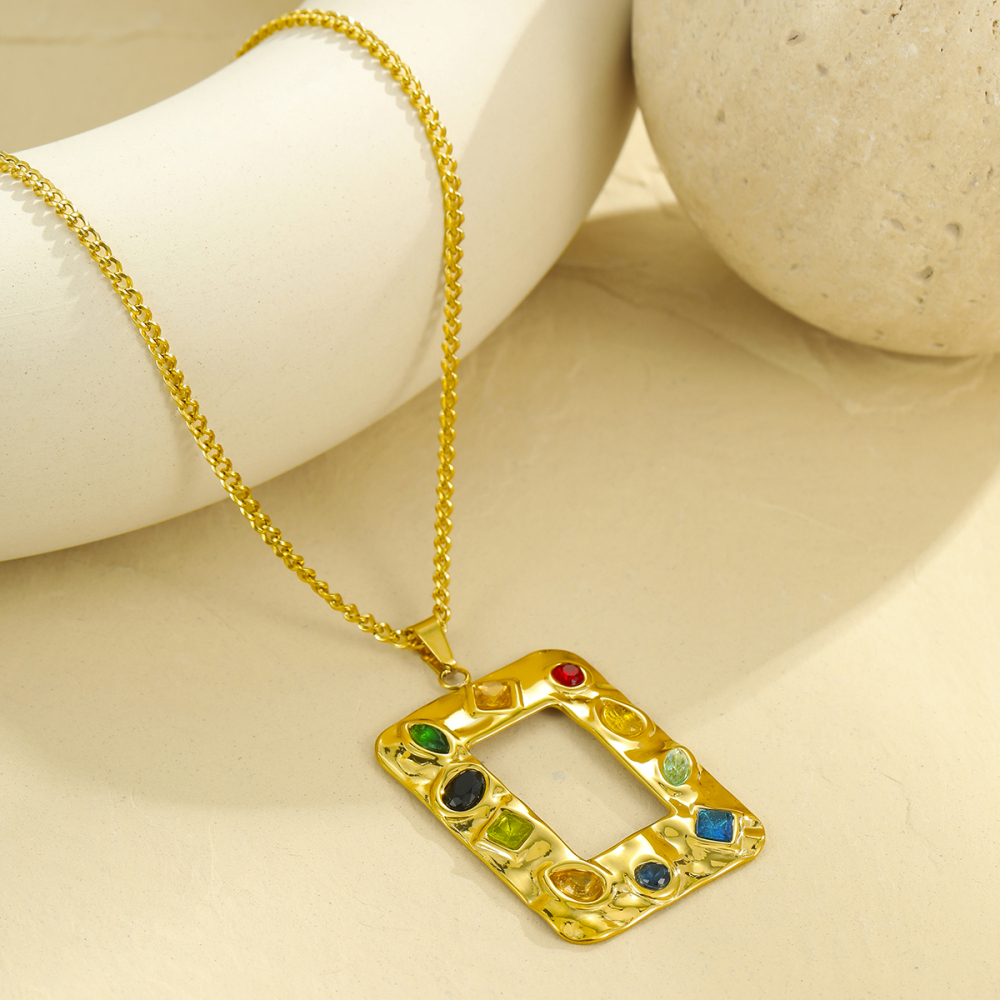 Colliers Pendentifs Pour Femmes, Luxueux, Rétro, Géométriques, En Acier Inoxydable Étanche, Couleur Or Image3