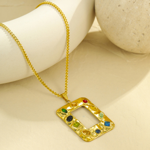 Colliers Pendentifs Pour Femmes, Luxueux, Rétro, Géométriques, En Acier Inoxydable Étanche, Couleur Or h5 Image3