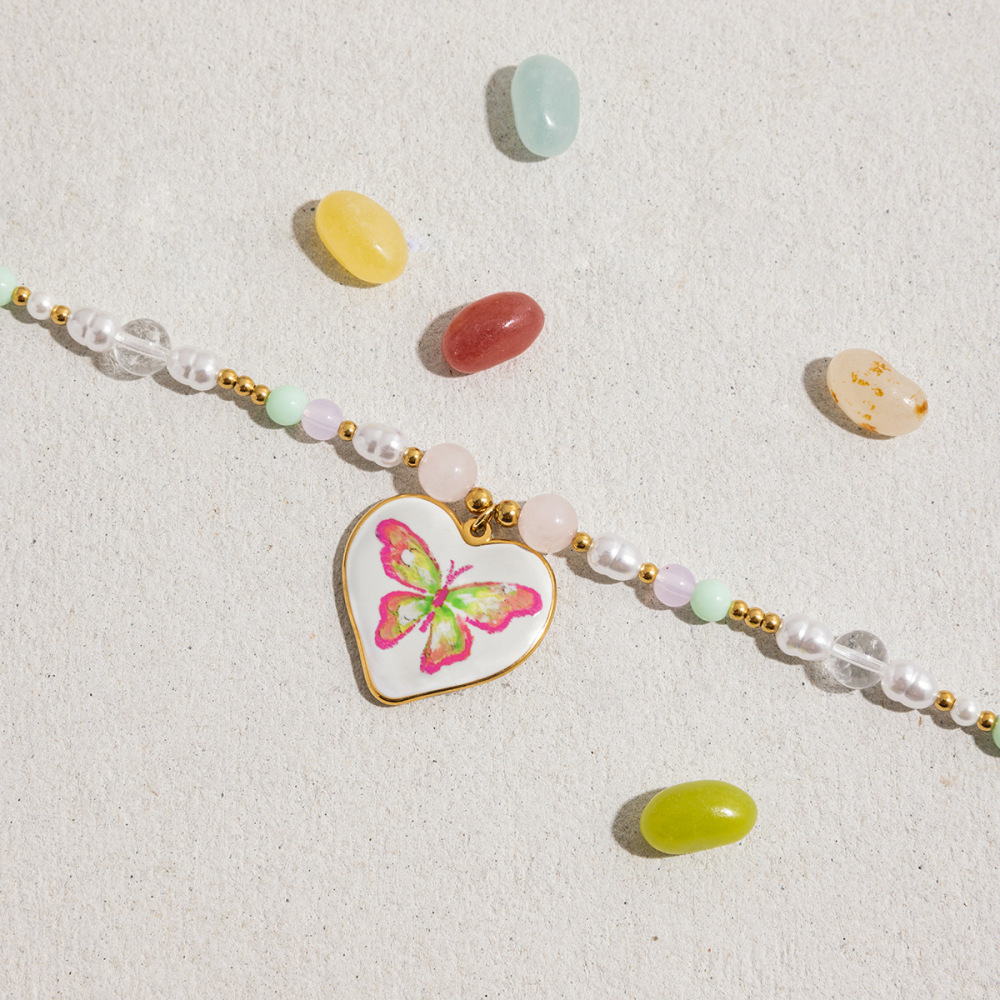 Collier Pendentif Femme En Acier Inoxydable Doré, Orné D'Un Papillon Naturel (1 Pièce) Image5