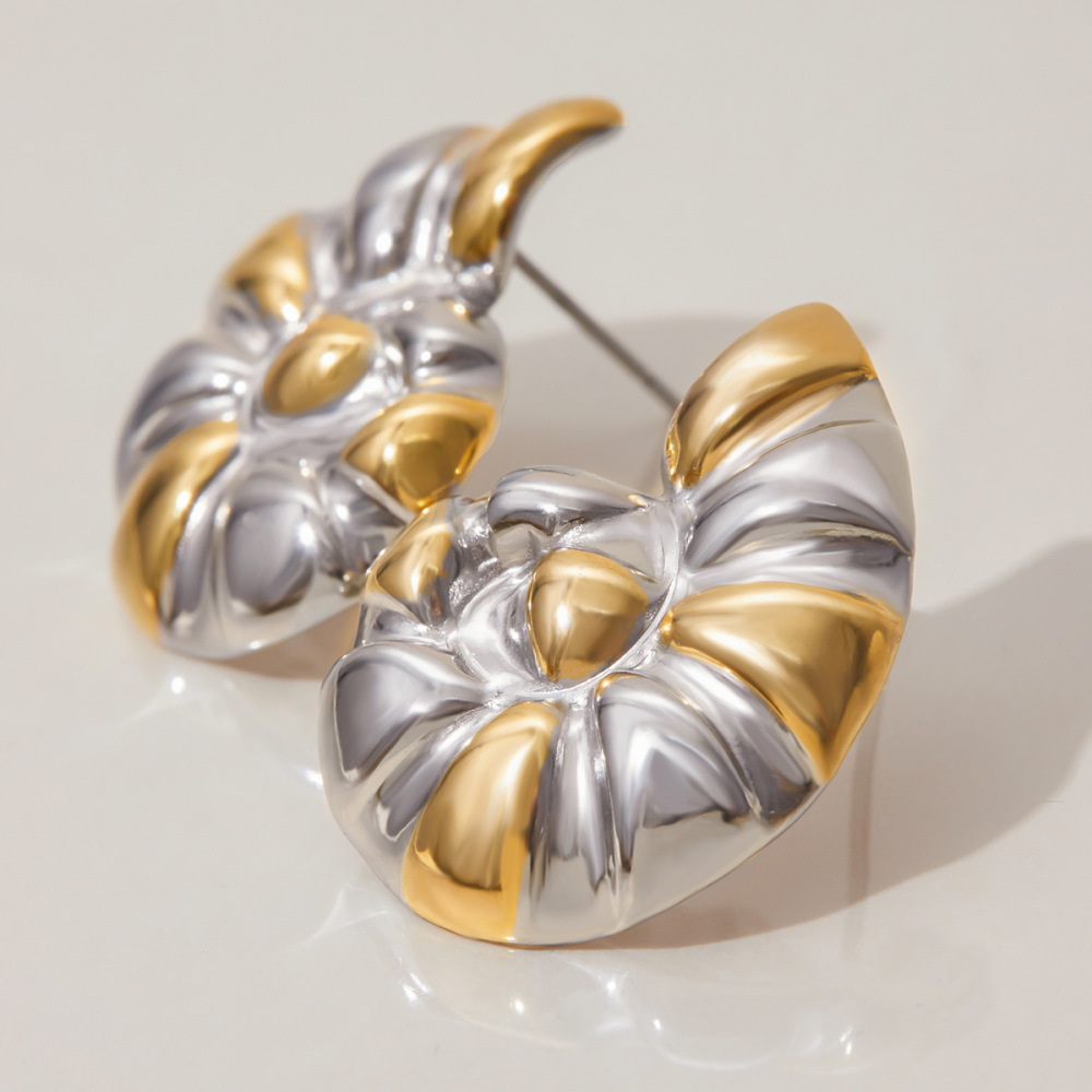 1 Paire De Boucles D'Oreilles Puces Pour Femme, En Acier Inoxydable Imperméable Et Or, Motif Coquillage. Image7