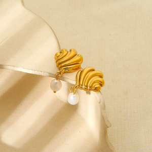 Boucles D'Oreilles Pendantes Pour Femme, Style Rétro Tortue, En Acier Inoxydable, Étanches, Couleur Or, Avec Perles Artificielles. h5 Image3