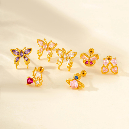 Boucles d'oreilles à tige papillon en acier titane et zircon pour femme, 1 pièce