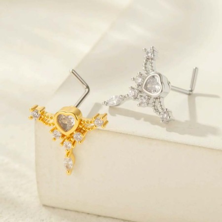 1 pièce de piercing de nez délicat en forme de cœur en cuivre doré et zircon pour femme