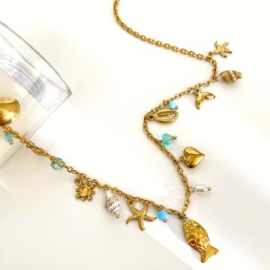 Collier Pendentif Oceanic En Acier Inoxydable Étanche Couleur Or (1 Pièce) h5 Image5