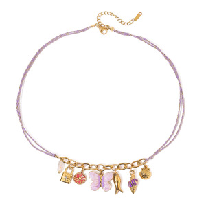 Collier Tressé Pour Femme, Collection Romantique, Motif Papillon Naturel, En Acier Inoxydable, Couleur Or, Étanche (1 Pièce) h5 Image6