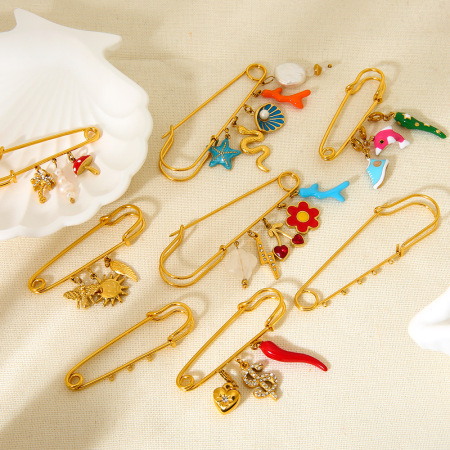 1 paire de broches de luxe Daily Flower en acier inoxydable étanche couleur or