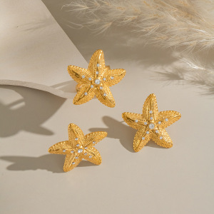 Ensemble De Boucles D'Oreilles Starfish En Acier Inoxydable Étanche Couleur Or h5 Image3