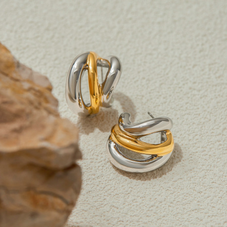 1 Paire De Boucles D'Oreilles Créoles Pour Femme, En Acier Inoxydable Doré, Étanches, De La Collection Simple Series Twist