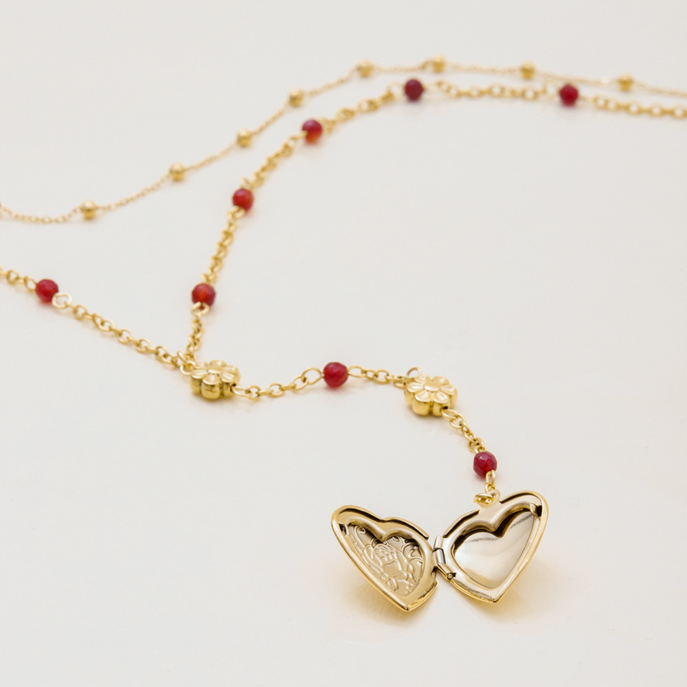 Collier Superposé Sophistiqué En Acier Inoxydable, Couleur Or, Avec Pendentif Cœur (1 Pièce) h5Image5