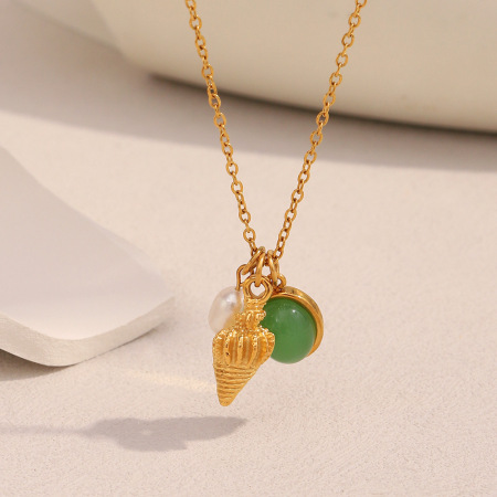 Collier pendentif femme polyvalent en acier inoxydable étanche avec motif coquillage