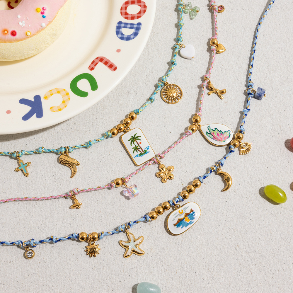 Collier Tressé Élégant Pour Femme, En Acier Inoxydable Doré, Motif Cocotier, Étanche (1 Pièce) Image3