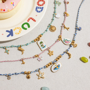 Collier Tressé Élégant Pour Femme, En Acier Inoxydable Doré, Motif Cocotier, Étanche (1 Pièce) h5 Image3