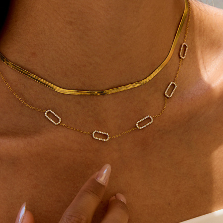 Collier chaîne femme en acier inoxydable doré, style géométrique décontracté, étanche (1 pièce)