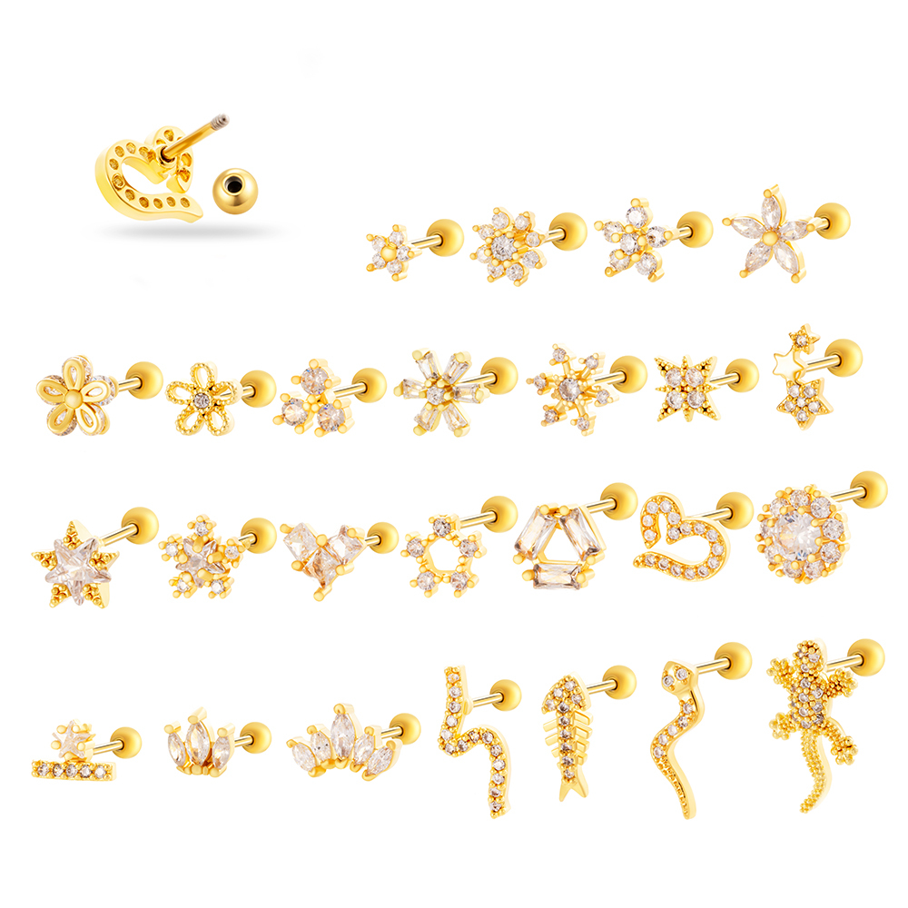 Boucles D'Oreilles Piercing En Zircon Couleur Cuivre Or 1 Pièce h5Image5