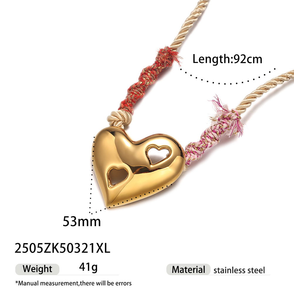 Collier Tressé Rétro En Acier Inoxydable Doré, Imperméable, En Forme De Cœur (1 Pièce)