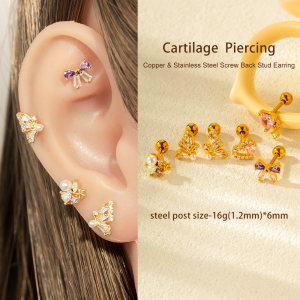 Boucles D'Oreilles À Tige Papillon En Acier Titane Et Zircon Pour Femme, 1 Pièce h5 Image5