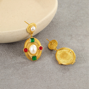 Boucles D'Oreilles Pendantes Pour Femmes, Luxueuses, Rétro, Géométriques, En Acier Inoxydable Étanche. h5 Image4
