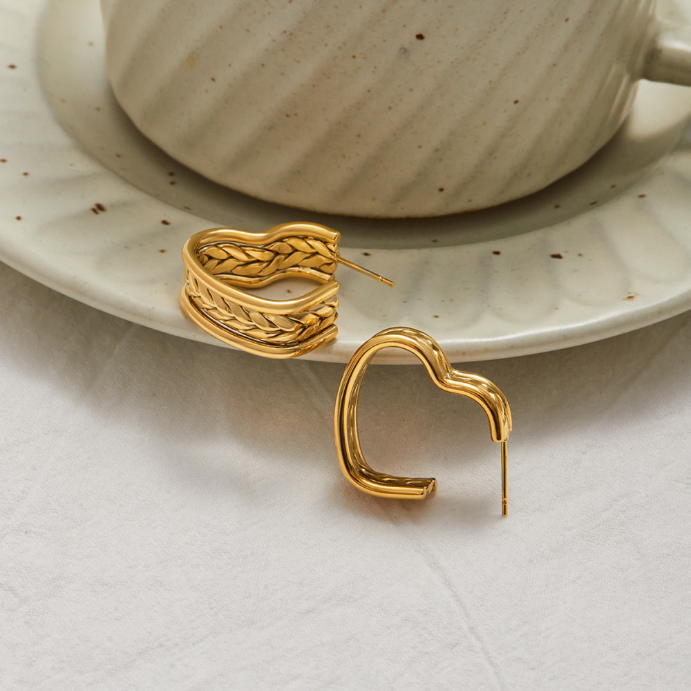 1 Paire De Boucles D'Oreilles Créoles Romantiques En Forme De Cœur, En Acier Inoxydable Étanche, Couleur Or, Pour Femme Image8
